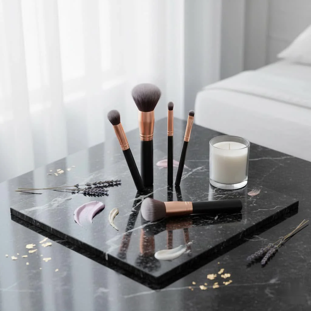 Unicorn makeup brushes with iridescent handles