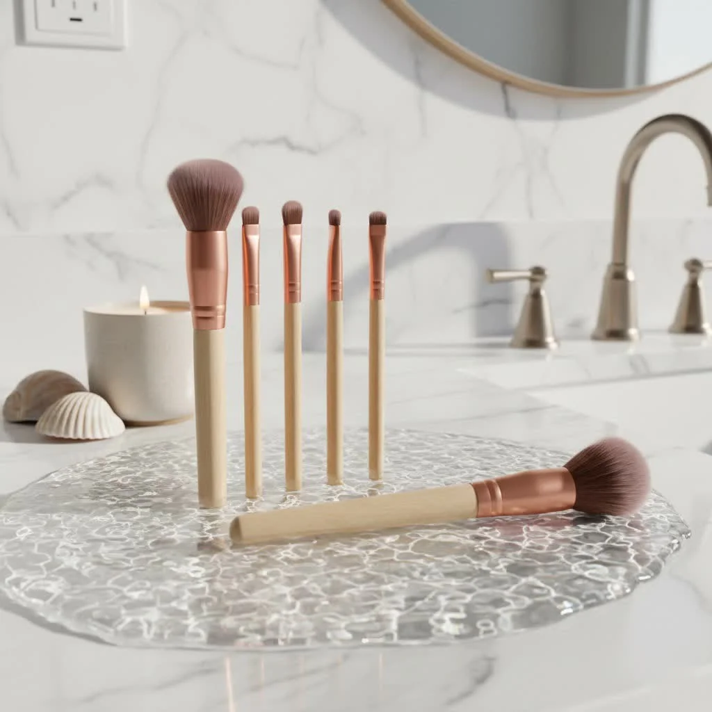 Assortment of various makeup brushes for different applications