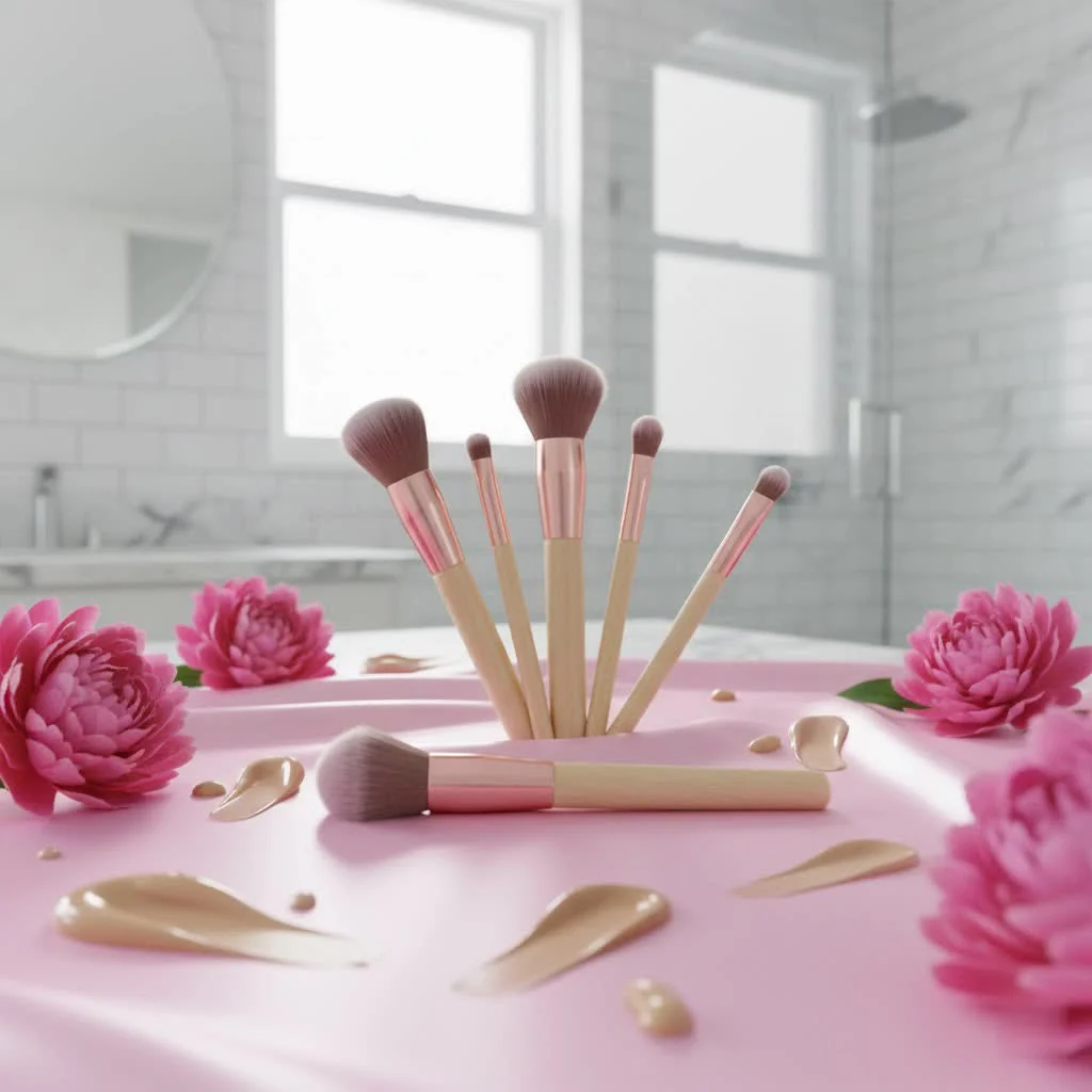 Assortment of cool makeup brushes with various handle designs and bristle types