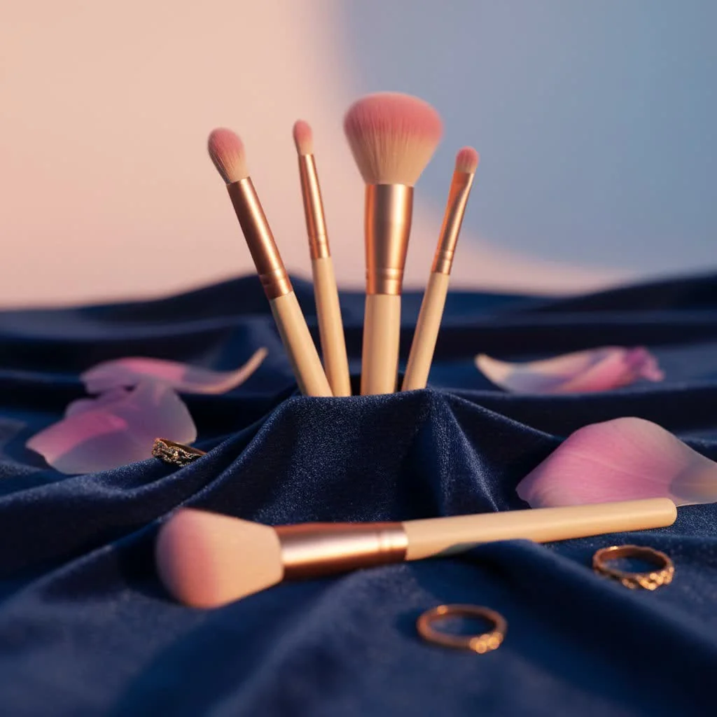 Assortment of mini makeup brushes in a travel case