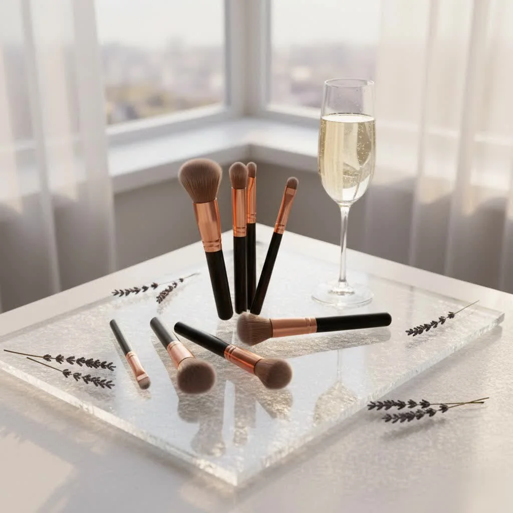 Assortment of high-quality makeup brushes on a white background