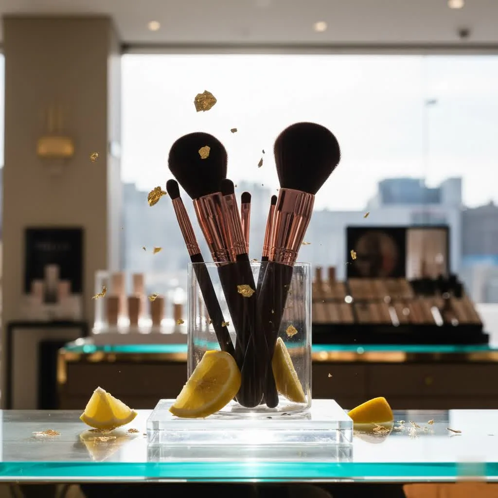 Assortment of high-end makeup brushes with various bristle types
