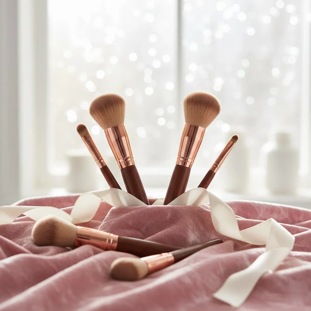 Pink makeup brushes with various head shapes