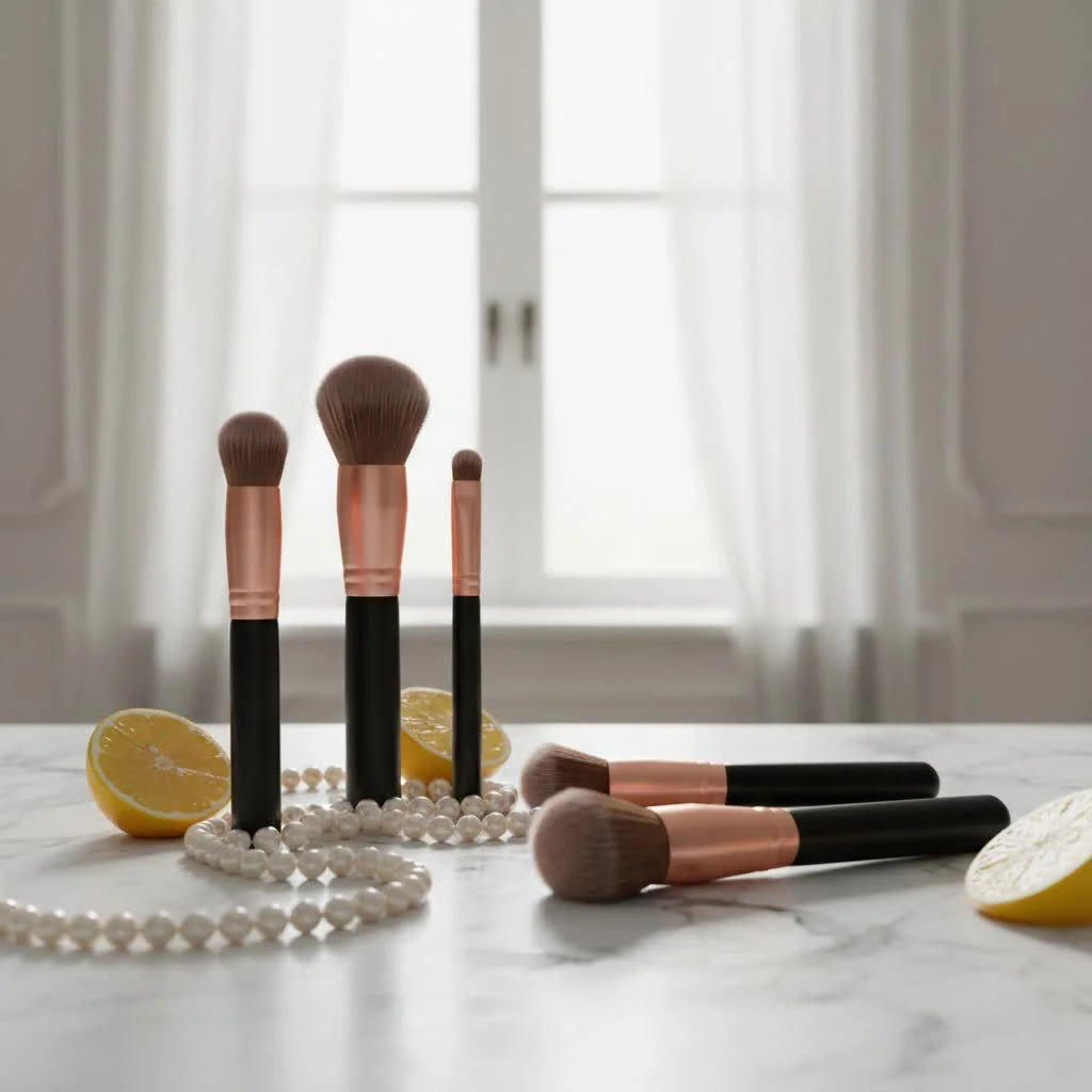 Assortment of Wet N Wild makeup brushes on a white surface
