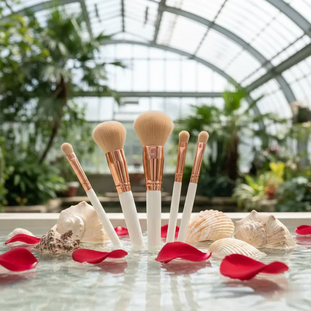 Close-up of a luxurious makeup brush with soft bristles